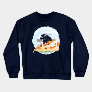 Puppies eat happy pizza bed Crewneck Sweatshirt